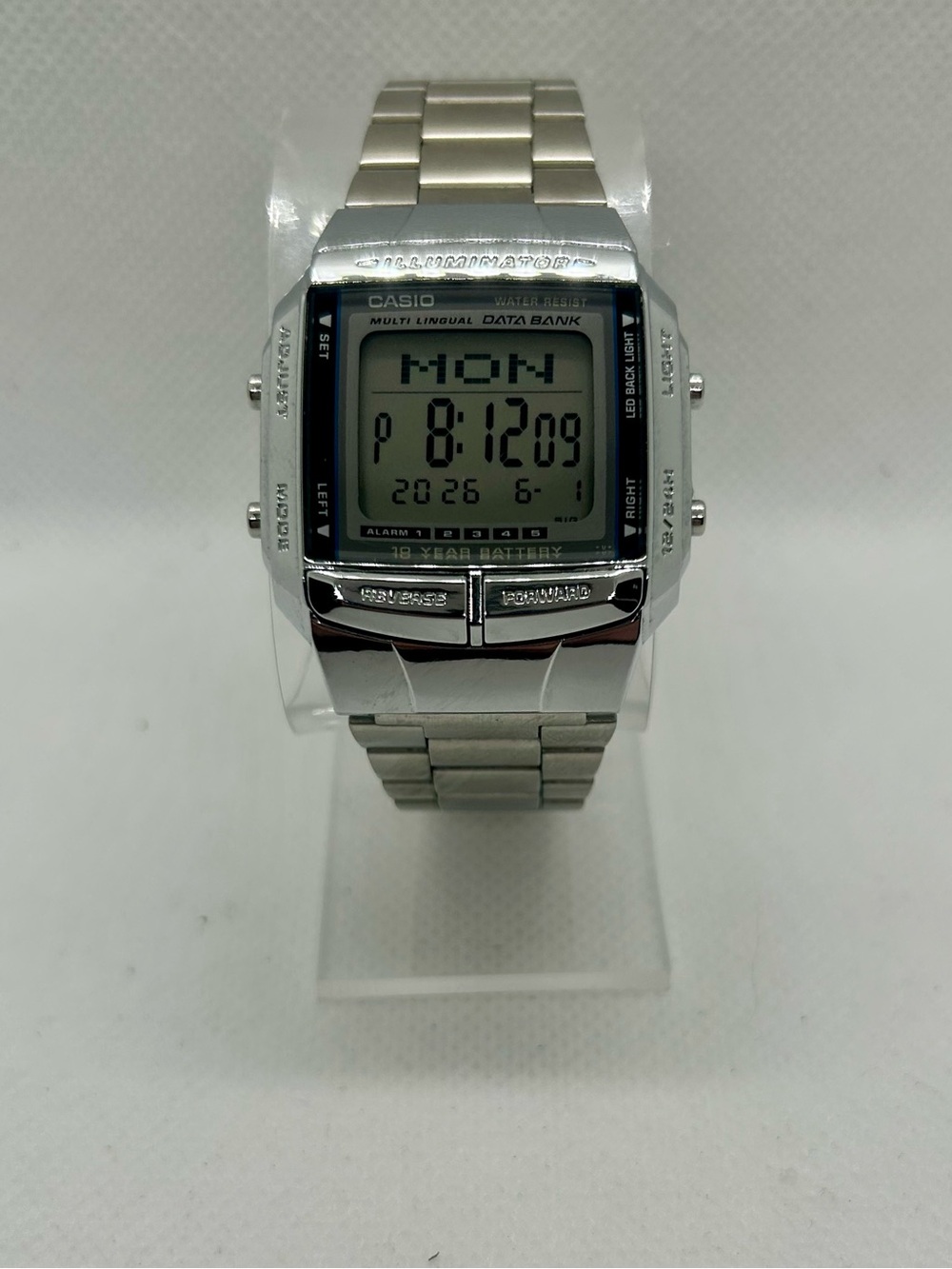 Casio Data Bank Illuminator Digital Watch Stainless Steel Bracelet Working